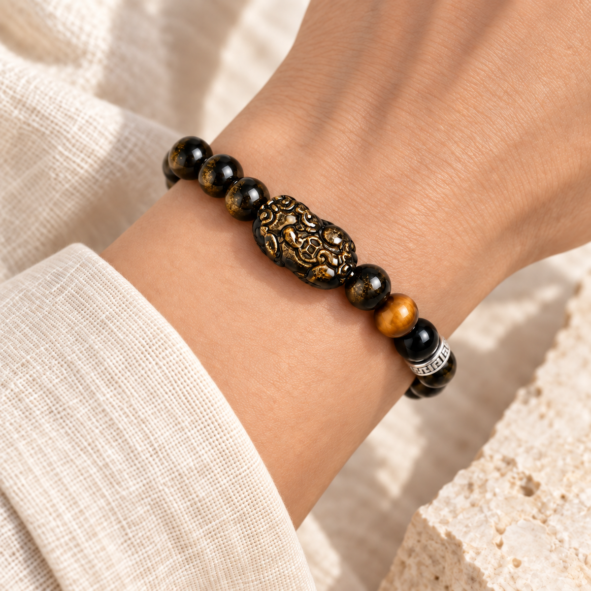 Calvielle worn effect v3 | gilded-guardian-bracelet